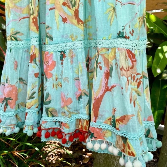 Maxi Spring Boho Dress in Tropical Bird Print Fabric Trimmed in Lace - Small - Picture 10 of 17